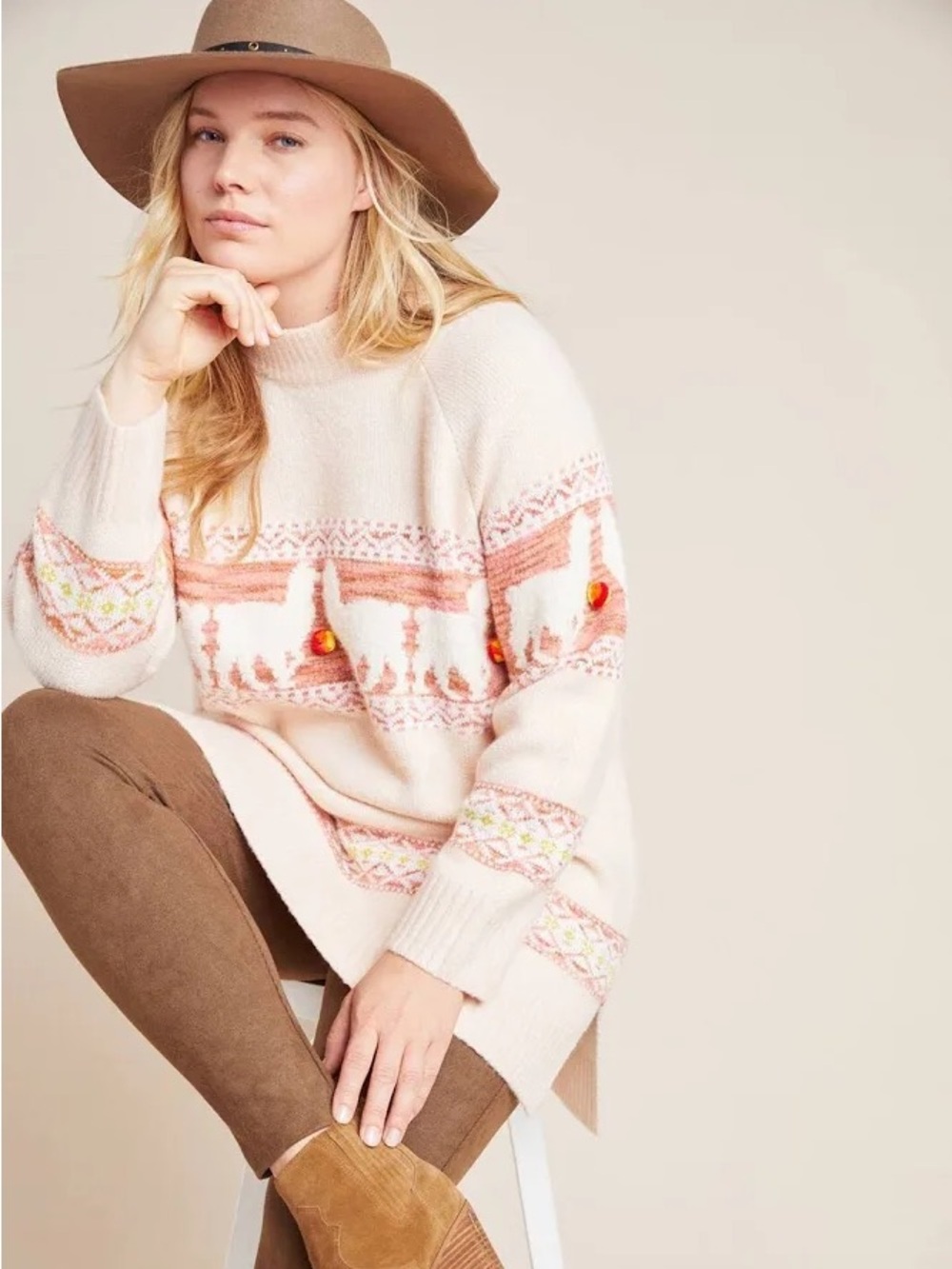 Anthropologie Cozy Llama-Pattern Sweater